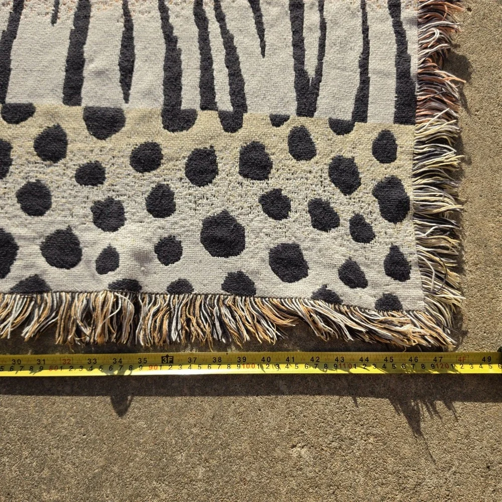 Vintage Woven Animal Print Patchwork Throw Blanket Fringed Tapestry 70x48
